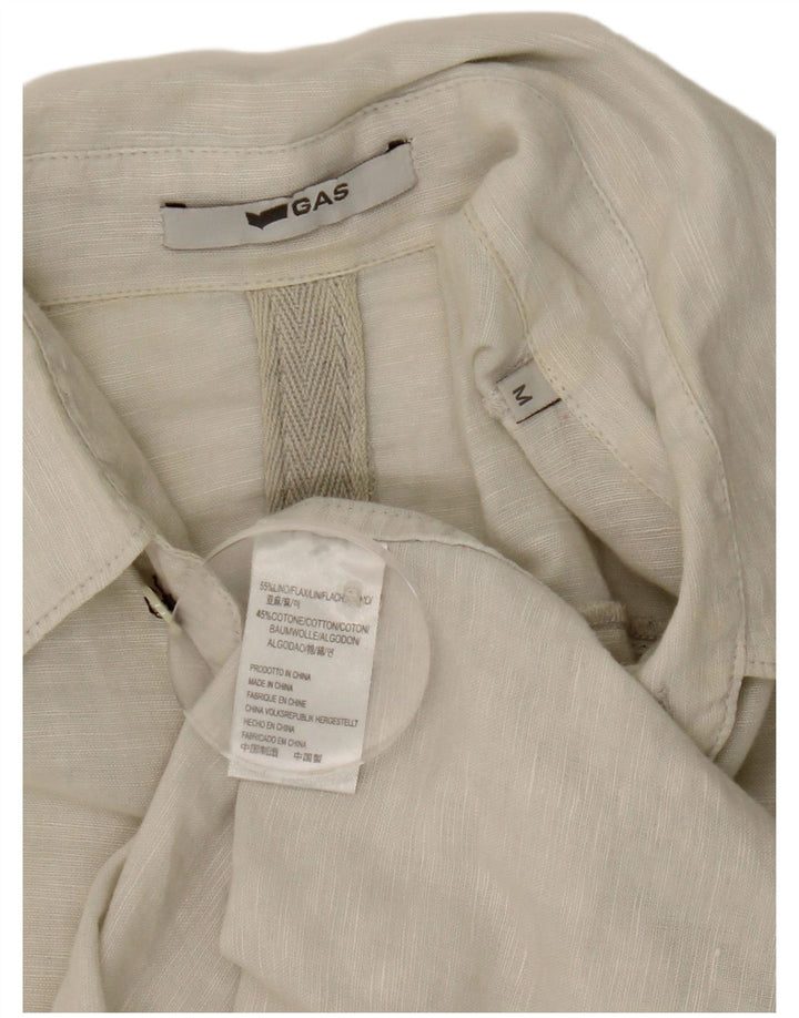Camisa Gas Hombre Manga Corta Lino Beige Medio