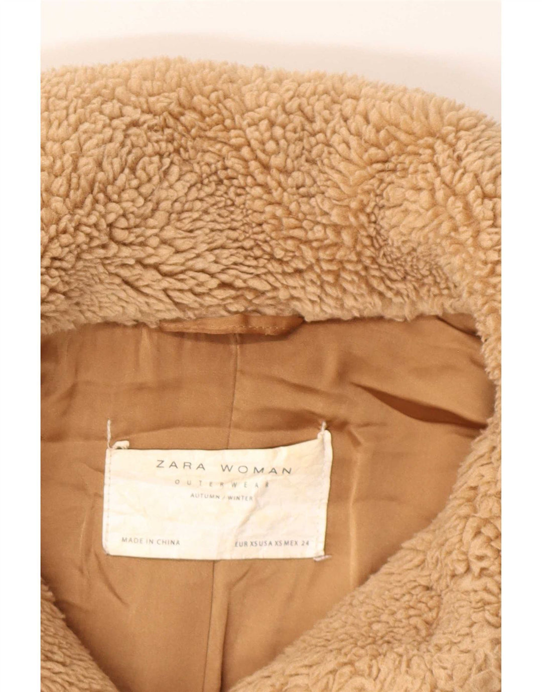 Zara Mujer Chaqueta Sherpa Extragrande UK 6 XS Marrón Poliéster