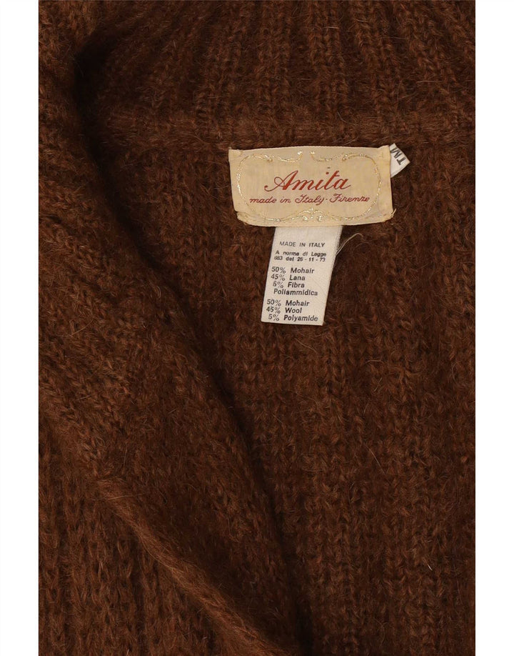 Vintage mujeres oversize longline cardigan suéter Reino Unido 14 medio marrón modal
