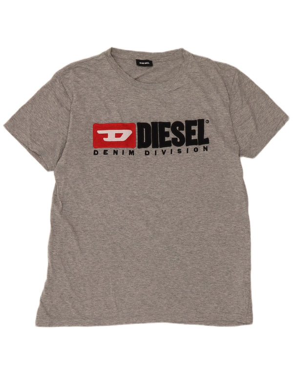 Diesel Hombre Camiseta Gráfica Top Grande Gris Algodón