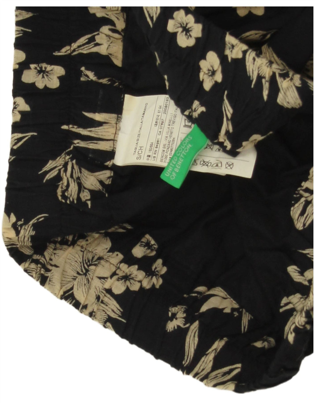 BENETTON Minifalda Mujer Pequeña W27 Algodón Floral Negro