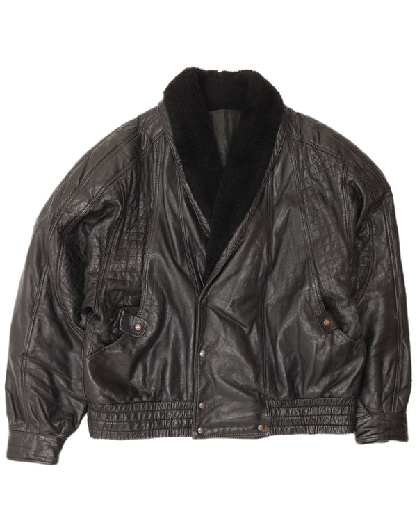 Chaqueta de cuero vintage para hombre IT 52 XL Negro