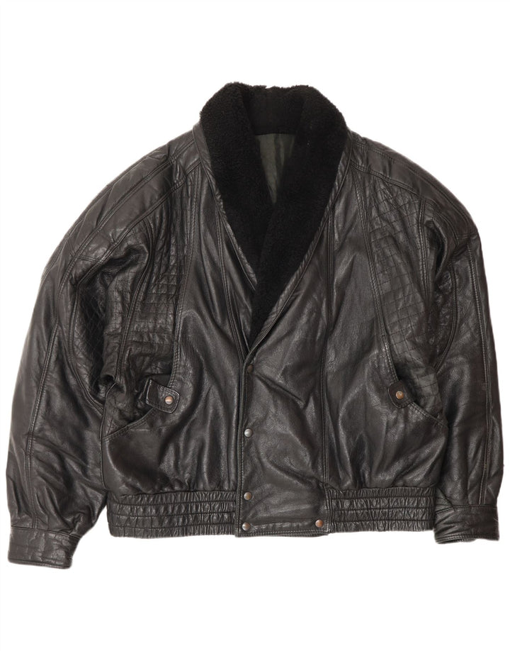 Chaqueta de cuero vintage para hombre IT 52 XL Negro