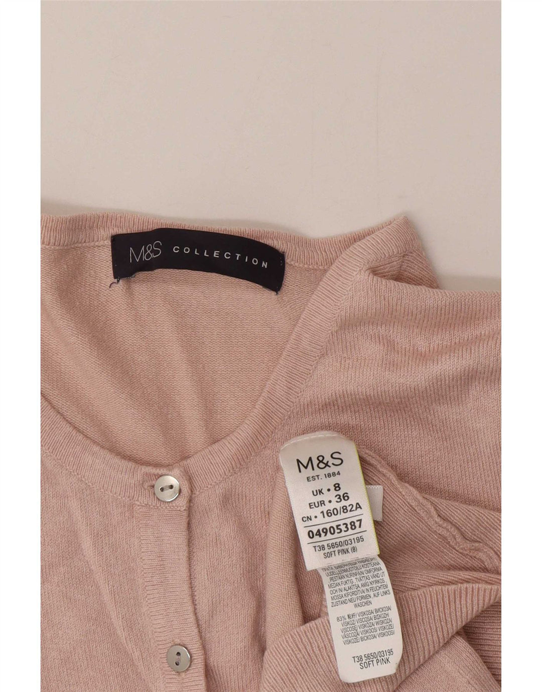 Marks & Spencer Suéter tipo cárdigan para mujer UK 8 Small Viscosa rosa