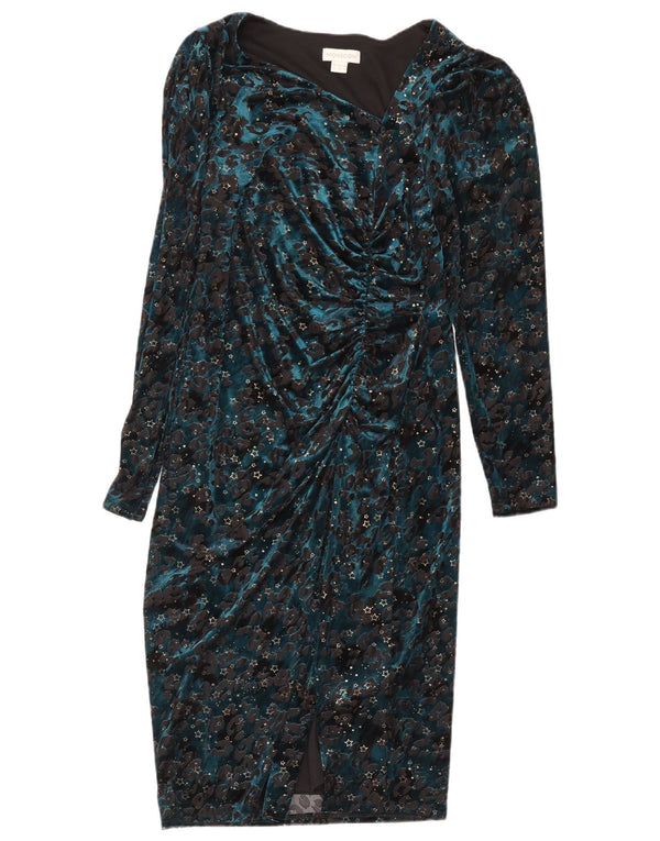 Monsoon Vestido tubo de manga larga para mujer UK 42 Azul medio Estampado animal