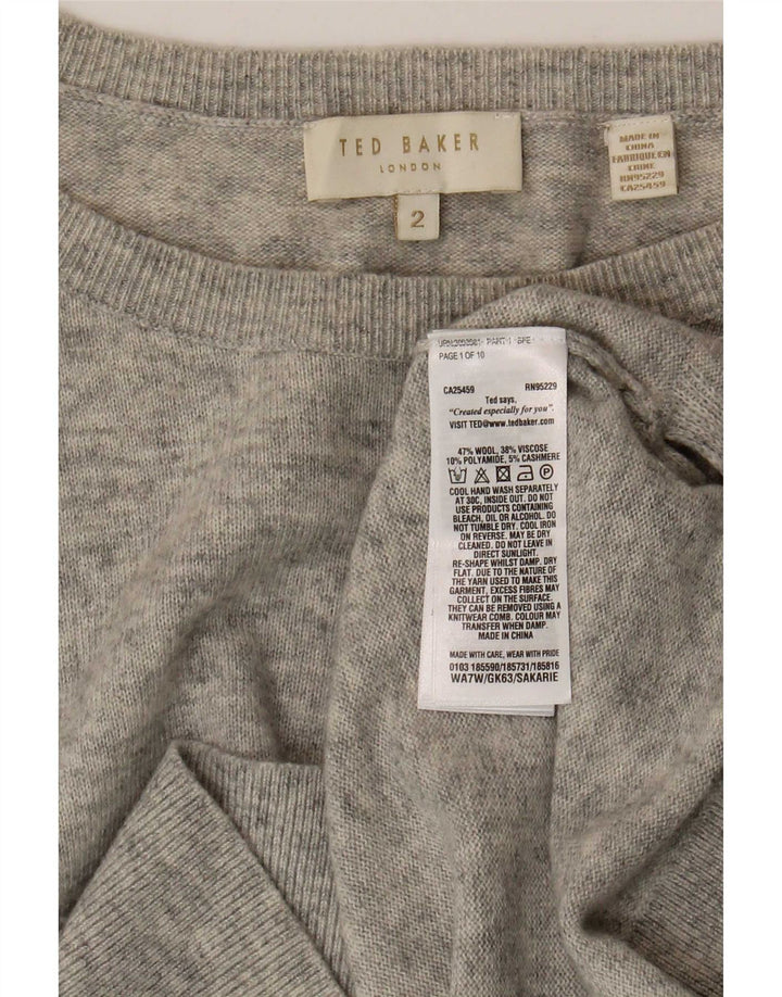 Ted Baker - Jersey para mujer con cuello barco, talla 2, lana gris pequeña
