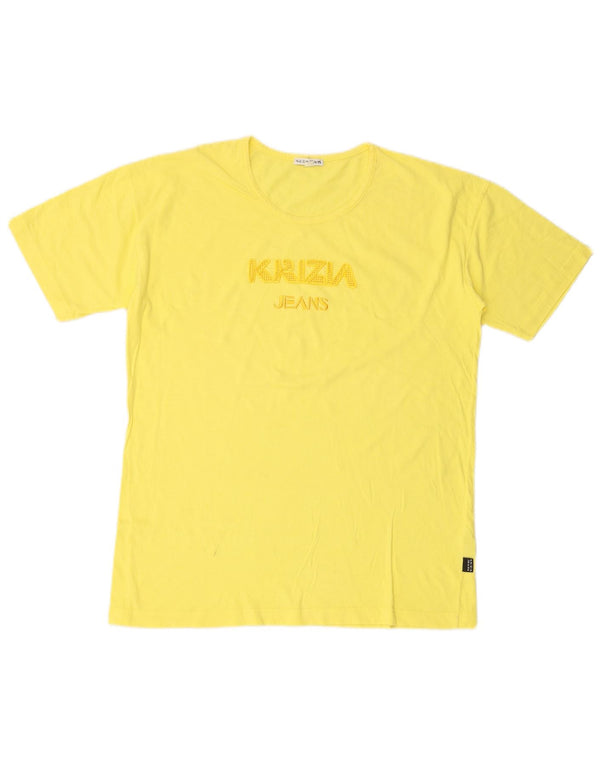 KRIZIA Camiseta gráfica para mujer Top UK 46 Grande Algodón amarillo