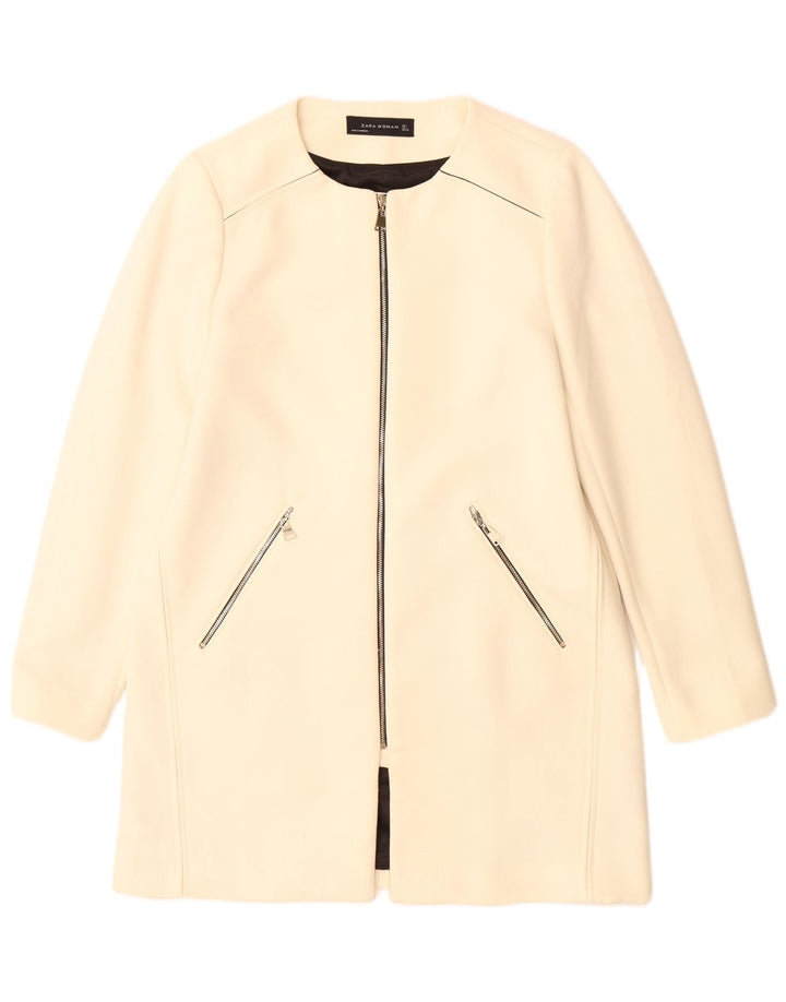 Zara Mujer Abrigo UK 40 Grande Poliéster Blanco Roto