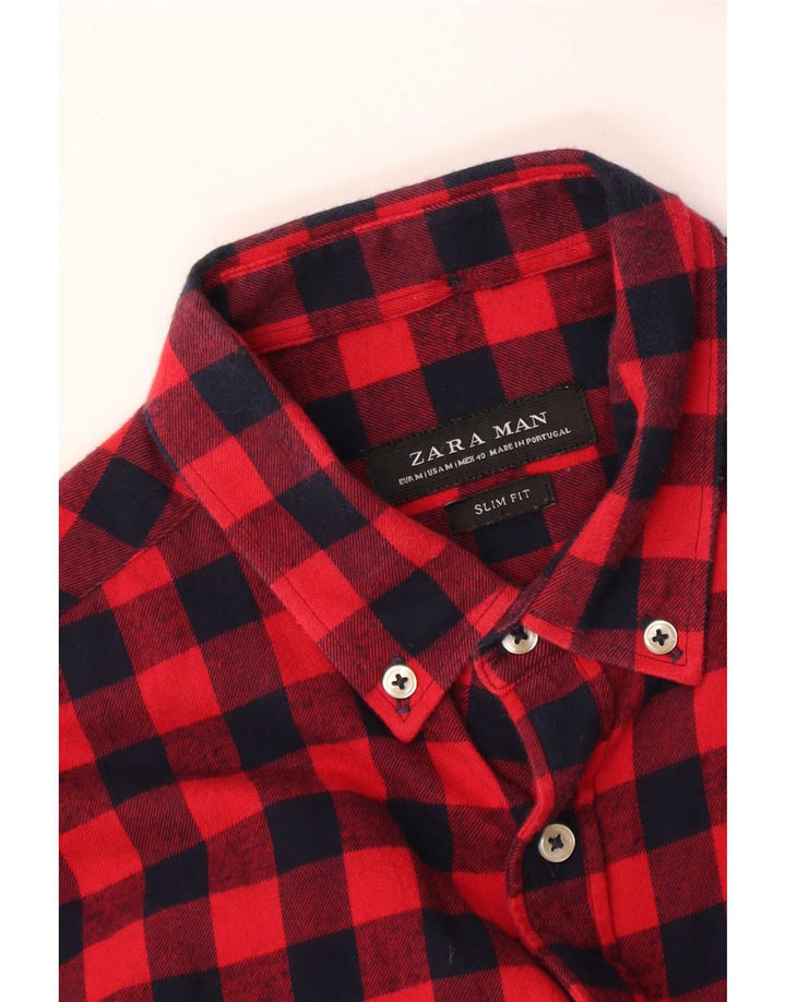 Zara Hombre Camisa Slim Fit De Franela Vichy Rojo Medio