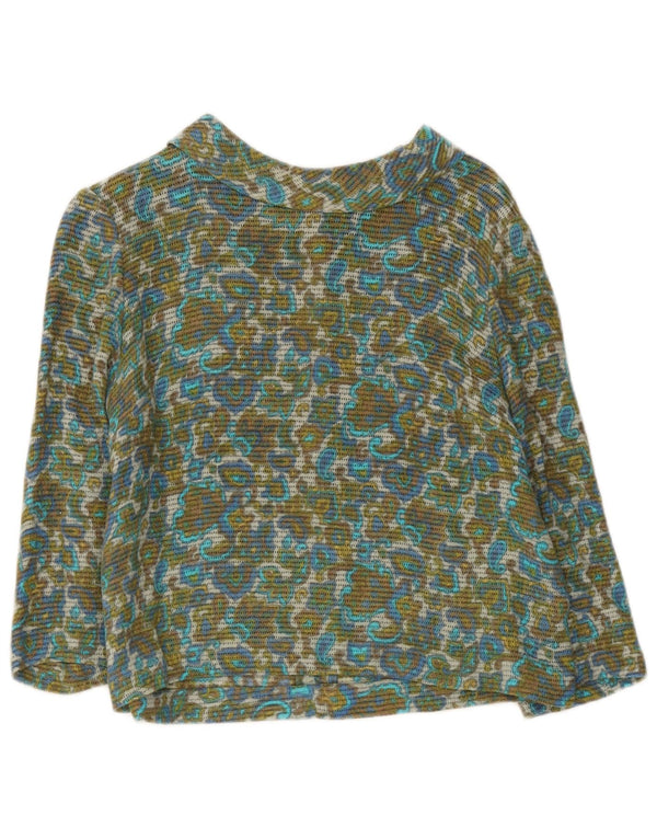 Vintage mujer crop 3/4 manga blusa Top Reino Unido 12 medio multicolor floral