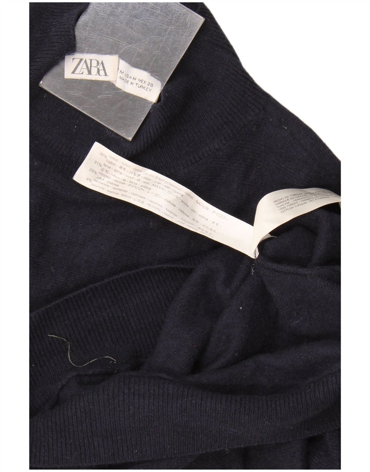 Zara - Jersey con cuello alto para mujer, talla 40, talla mediana, nailon azul marino
