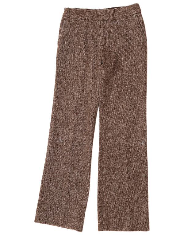 Zara Mujer Pantalón Chino Recto EU 36 XS W26 L33 Lana Moteada Marrón