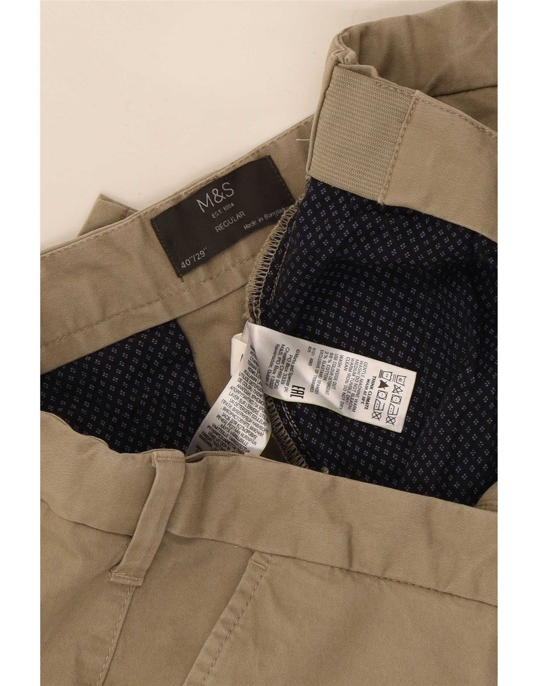 Marks & Spencer Pantalón chino regular para hombre W40 L29 Algodón beige