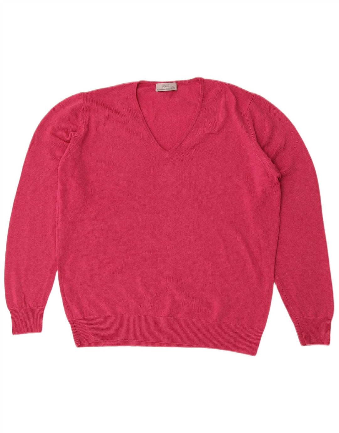 Marks & Spencer Jersey con cuello en V para mujer UK 44 Lana virgen rosa medio