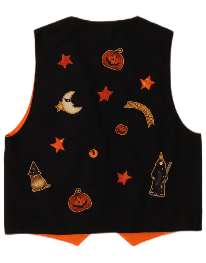 VINTAGE Chaleco gráfico para mujer Reino Unido 12 Medio Negro