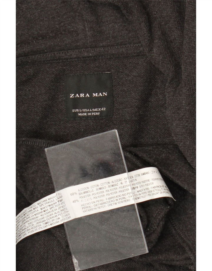 Zara Hombre Sudadera Con Capucha Y Cremallera Grande Algodón Gris