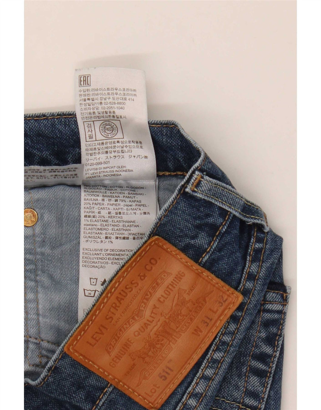 Levi's Hombre 511 Slim Jeans W31 L32 Algodón Azul