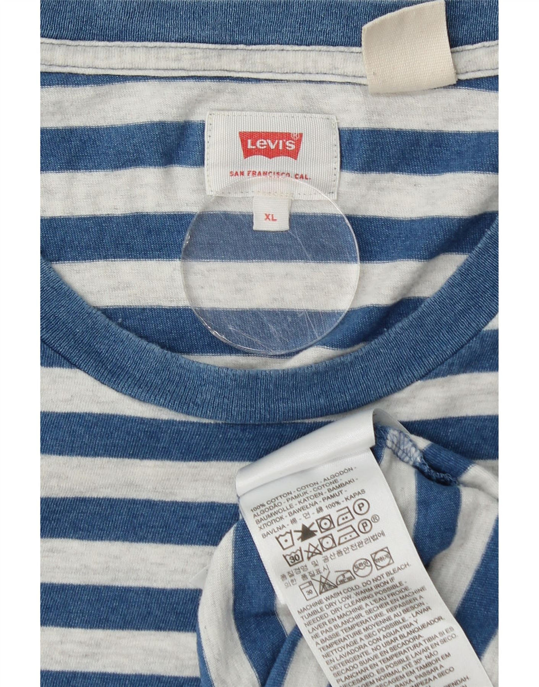 Levi's Hombre Camiseta Top XL Algodón A Rayas Azul