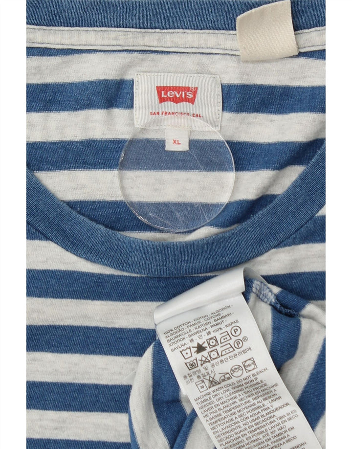 Levi's Hombre Camiseta Top XL Algodón A Rayas Azul