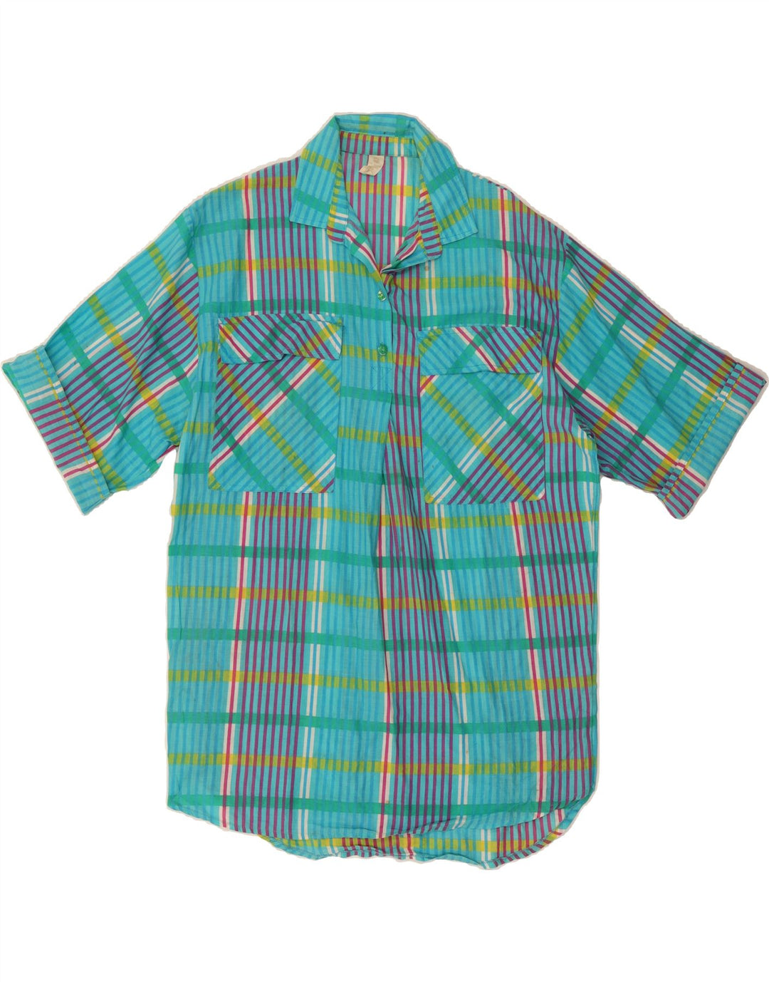 VINTAGE Womens Oversized Pullover Shirt UK 10 Small Blue Check Vintage Vintage and Second-Hand Vintage from Messina Hembry 