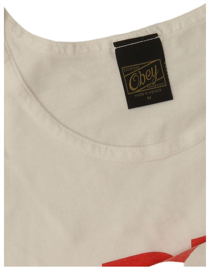Obey Hombre Camiseta Sin Mangas Estampada De Algodón Blanco Mediano