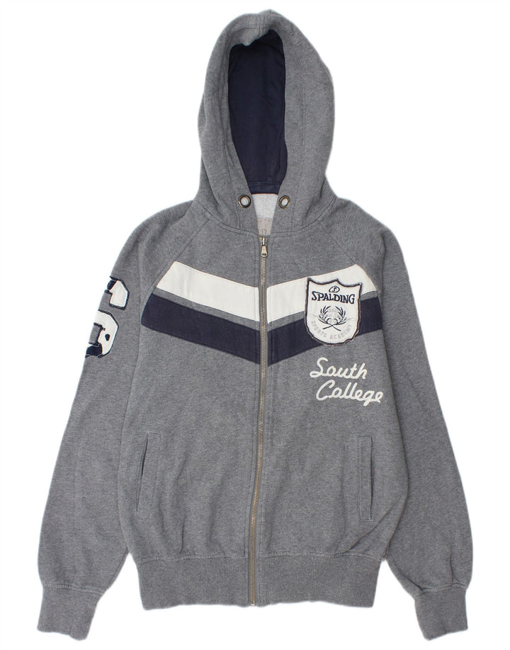 SPALDING Sudadera con capucha y cremallera gráfica para hombre de algodón gris medio con bloques de color