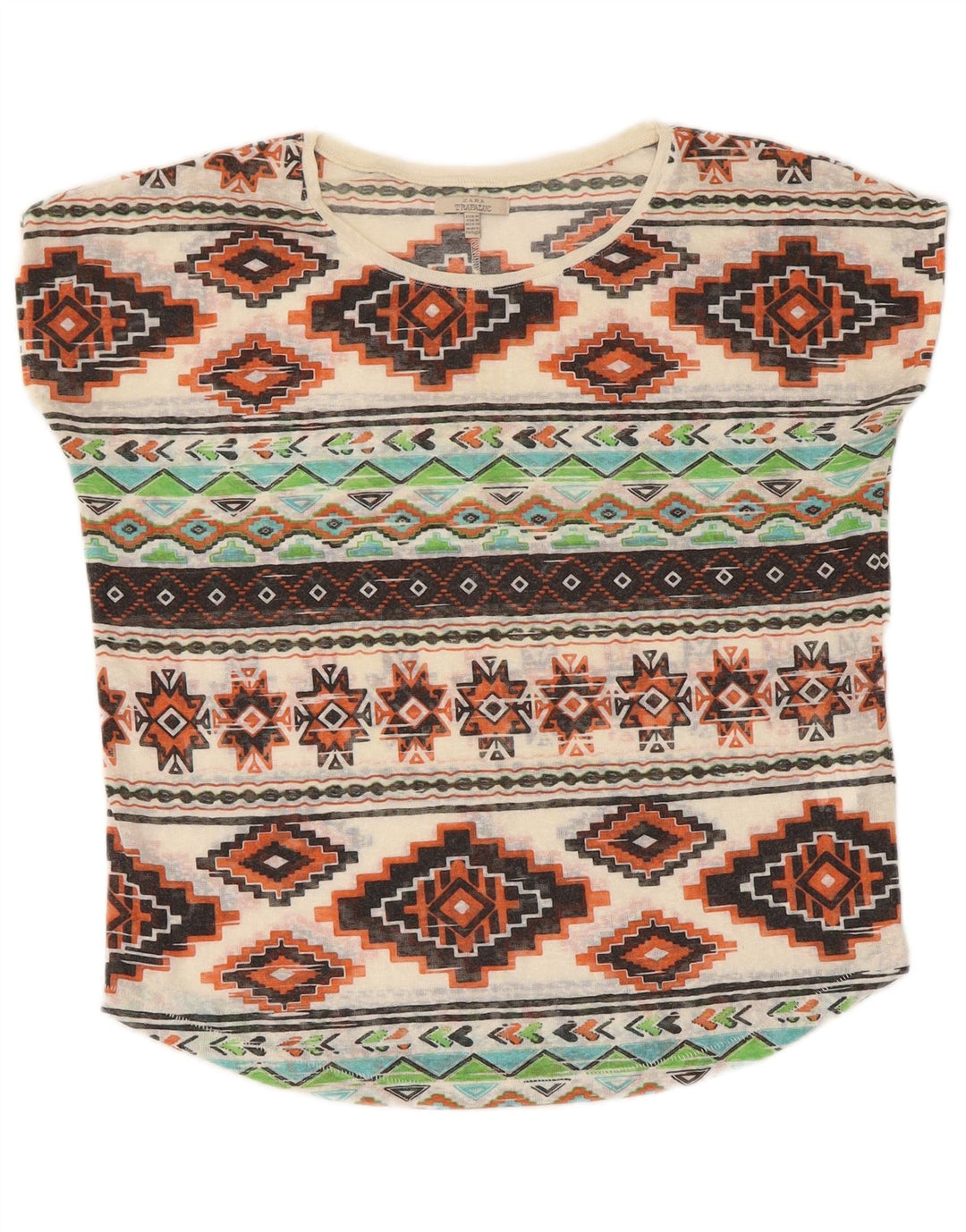Zara Mujer Camiseta Top UK 44 Mediano Poliéster Geométrico Multicolor