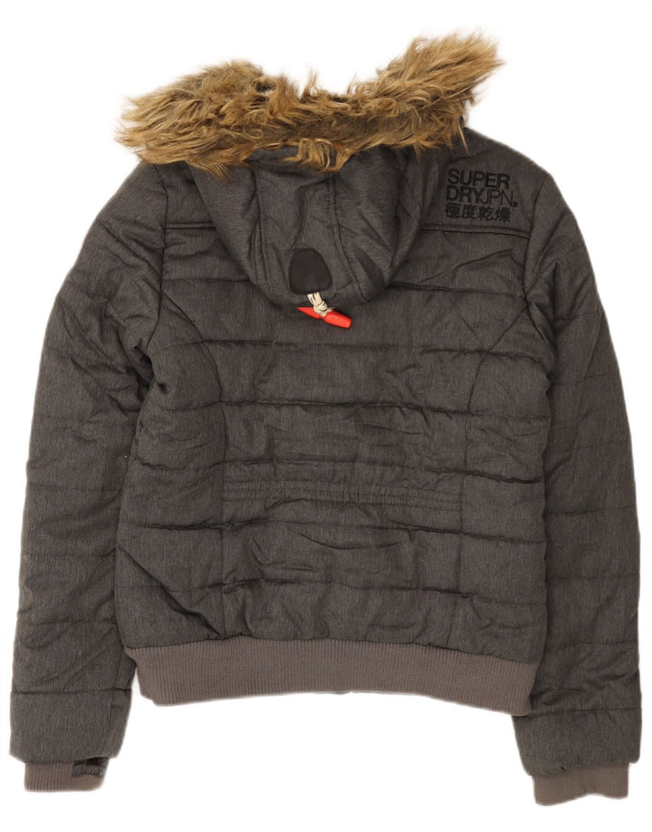 Superdry Chaqueta Acolchada Con Capucha Para Mujer UK 42 Poliéster Gris Medio