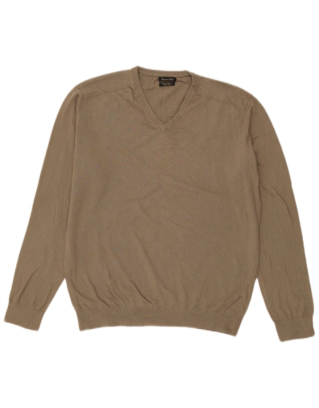 Massimo Dutti Hombre Jersey Cuello Pico Large Caqui Algodón