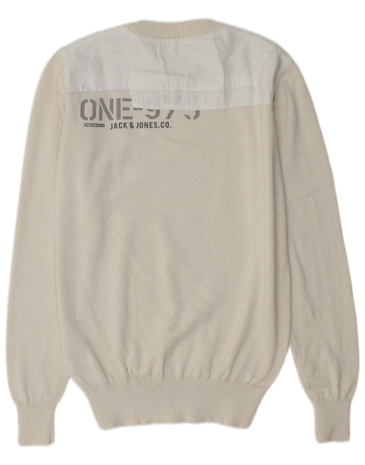 JACK & JONES Jersey con cuello redondo y gráfico para hombre Small Off White