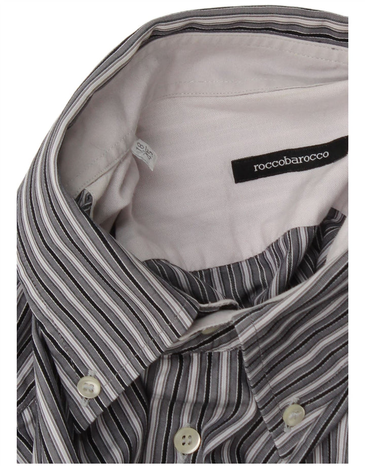 Roccobarocco Camisa Hombre Talla 45 18 2XL Gris Rayas