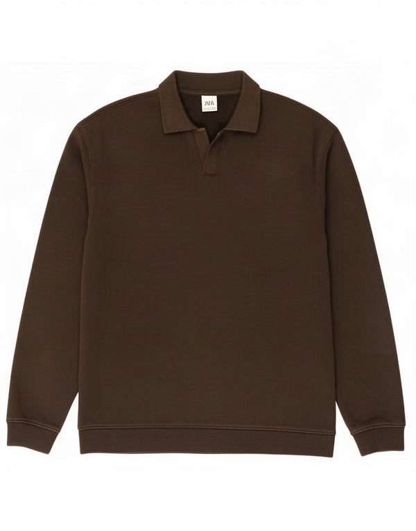 Zara Hombre Polo Neck Sudadera Jumper Large Caqui Algodón