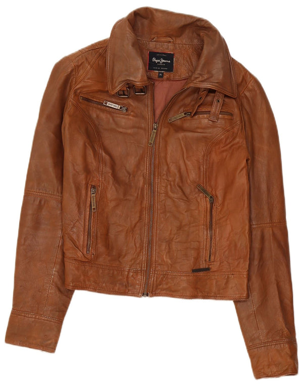 PEPE Jeans Chaqueta Corta de Cuero para Mujer UK 40 XL Marrón