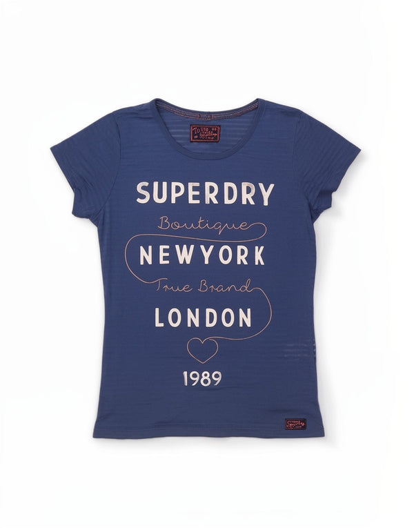 Superdry Mujer Camiseta Gráfica Top UK 10 Small Azul Poliéster