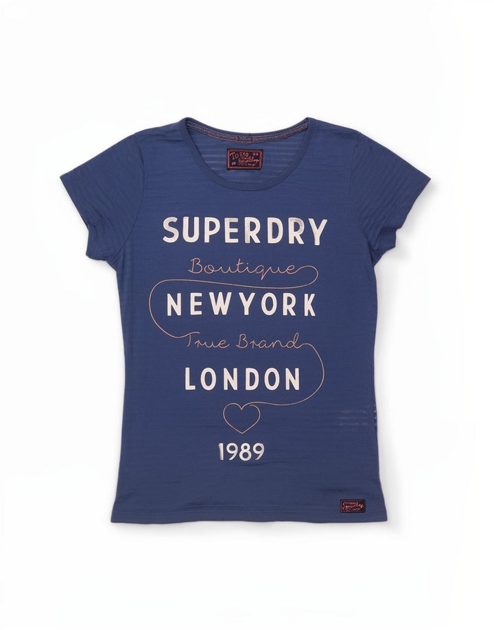 Superdry Mujer Camiseta Gráfica Top UK 10 Small Azul Poliéster