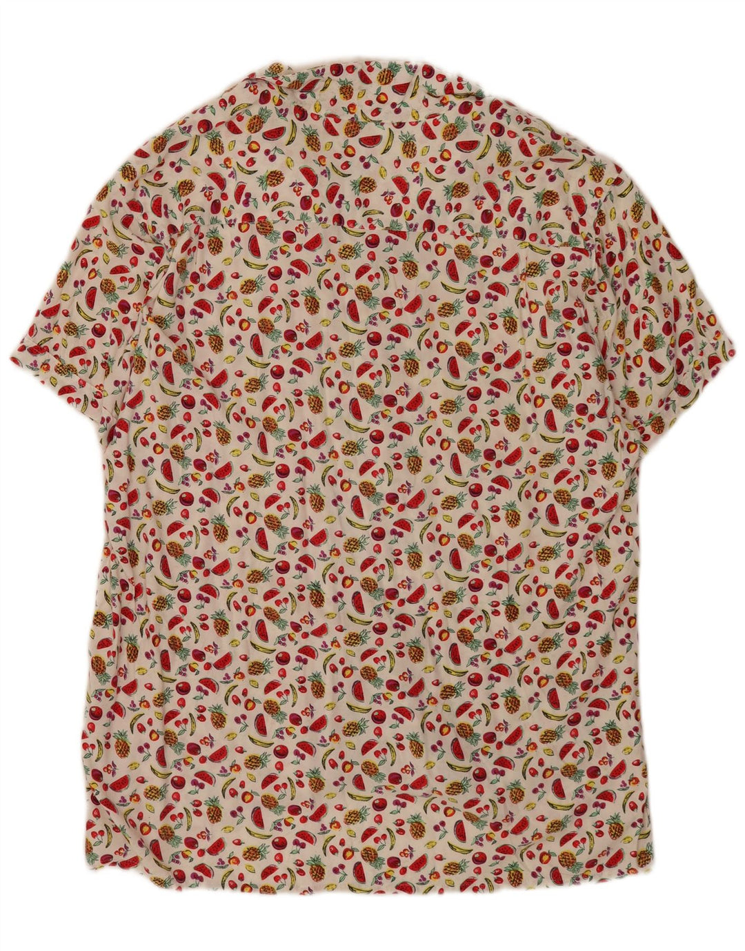 Vintage hombres patrón abstracto camisa de manga corta XL blanco