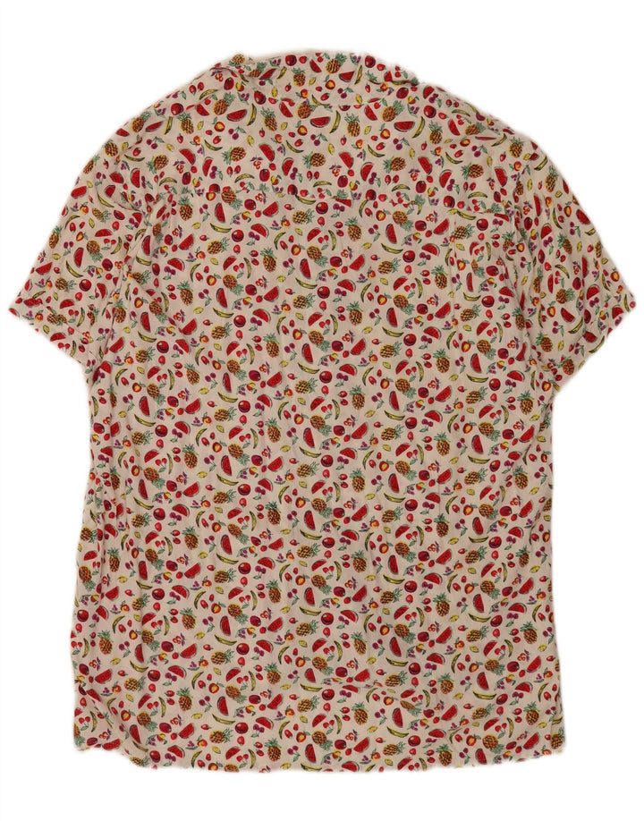 Vintage hombres patrón abstracto camisa de manga corta XL blanco