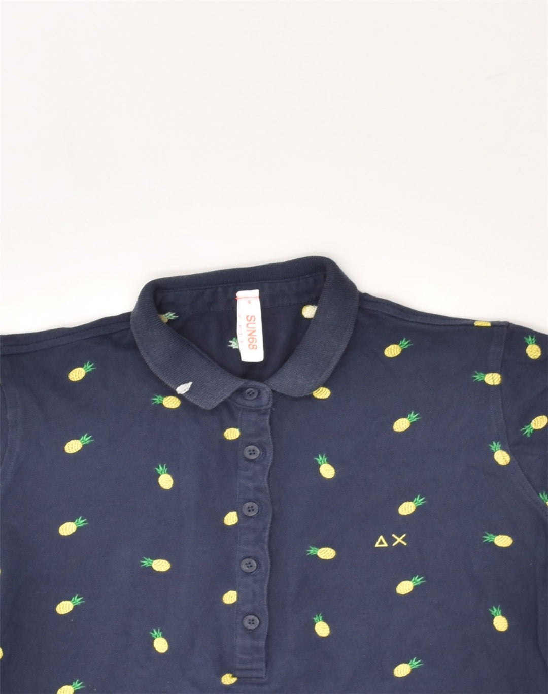 SUN68 Womens Polo Shirt UK 10 Small Navy Blue Spotted Cotton | Vintage Sun68 | Thrift | Second-Hand Sun68 | Used Clothing | Messina Hembry 