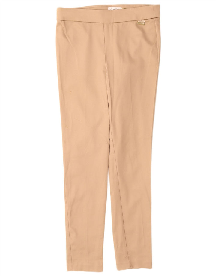 Calvin Klein Pantalones pitillo para mujer pequeños W27 L28 poliéster beige