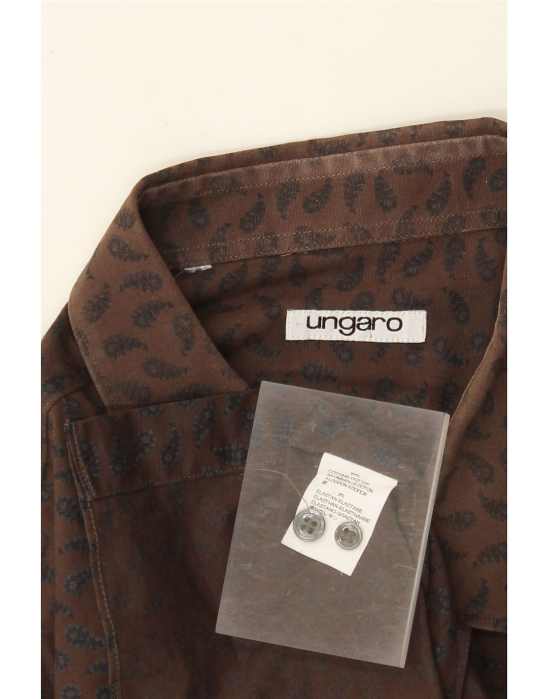 UNGARO Camisa Hombre Grande Marrón Paisley Algodón