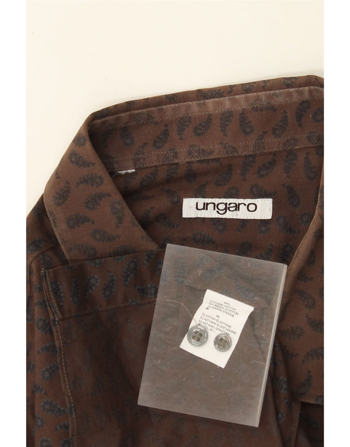 UNGARO Camisa Hombre Grande Marrón Paisley Algodón