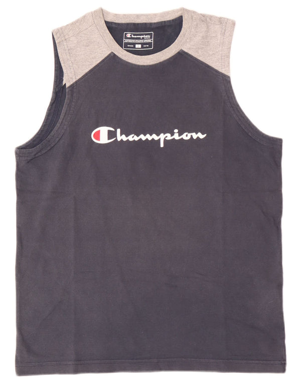 Champion Camiseta Sin Mangas Con Estampado De Algodón Para Hombre Pequeño Azul Marino Colorblock