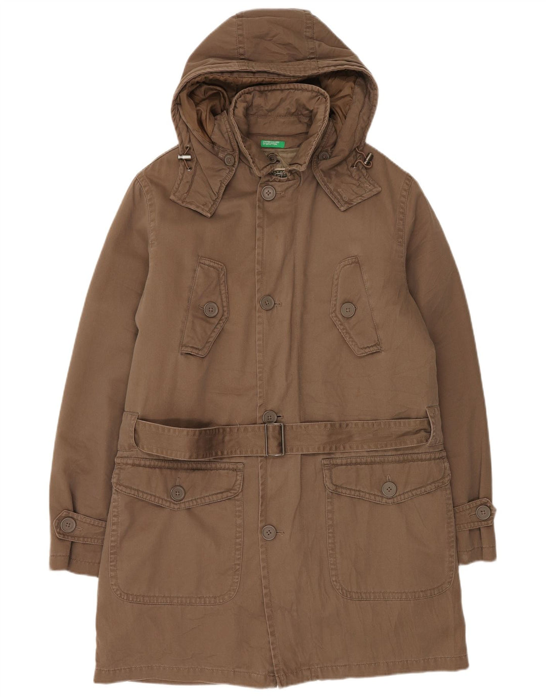 BENETTON Parka con capucha para hombre IT 48 Marrón medio Poliéster