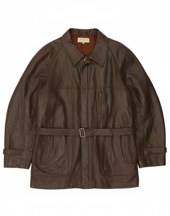 Chaqueta de cuero vintage para hombre IT 52 XL cuero marrón