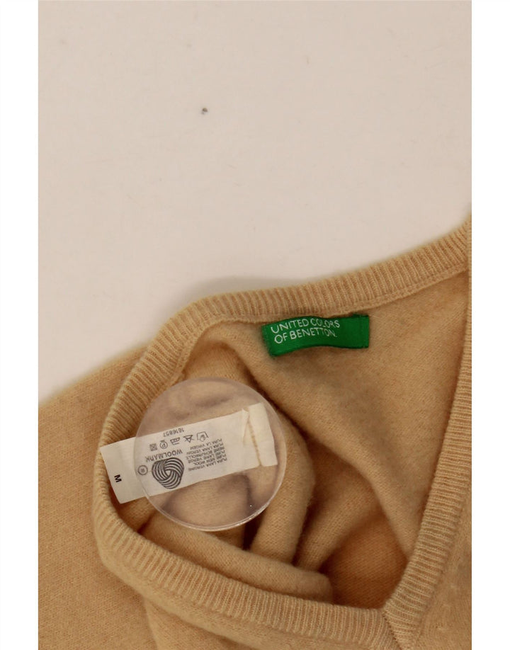 BENETTON Suéter corto con cuello en V para mujer UK 42 Lana beige mediana