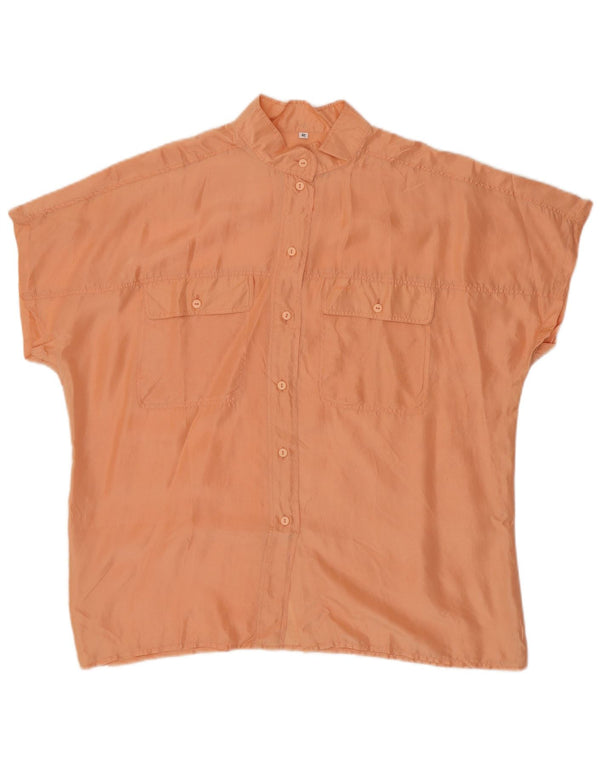 Vintage mujer suelta ajuste manga corta camisa blusa EU 42 seda rosa grande