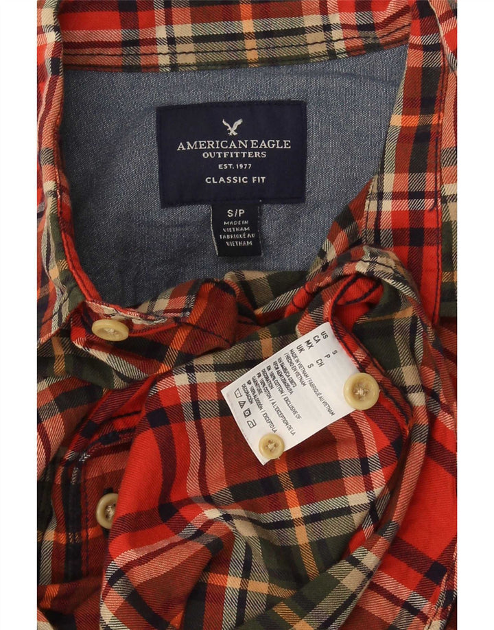 American Eagle Outfitters Camisa de franela de corte clásico para hombre con cuadros rojos pequeños