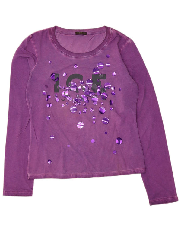 Iceberg Top gráfico para mujer manga larga UK 44 grande algodón morado