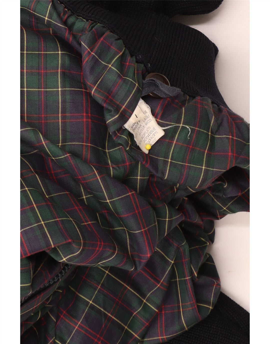 Vintage hombres punto bomber chaqueta Reino Unido 40 lana negra grande