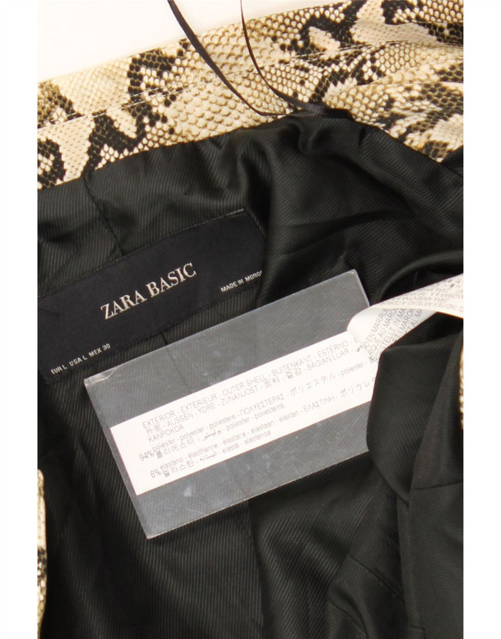 Zara Mujer Blazer Chaqueta UK 40 Grande Beige Animal Print Poliéster